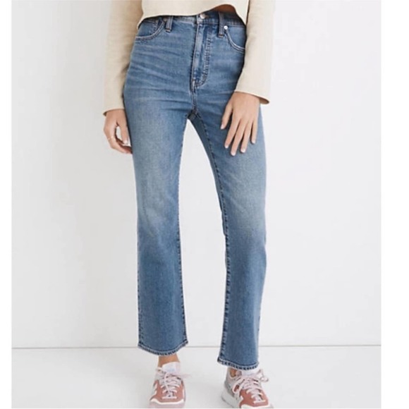 Madewell Women's Slim Demi-Boot Jeans Size 32 NWT Blue Flare High Rise $128 NWT - Picture 2 of 14